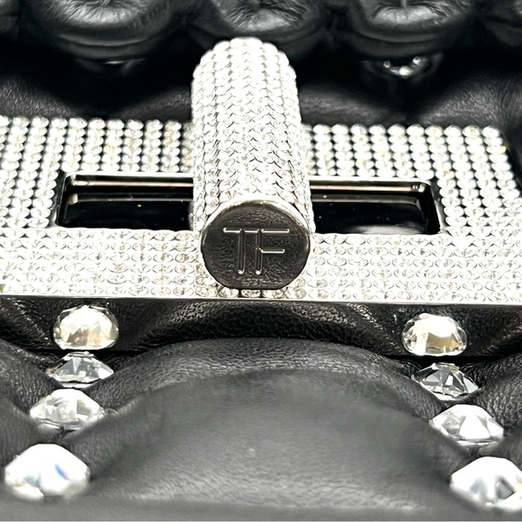 Tom Ford Black Leather Purse Studded Sequin Chain Link Shoulder Bag - Picture 11 of 16